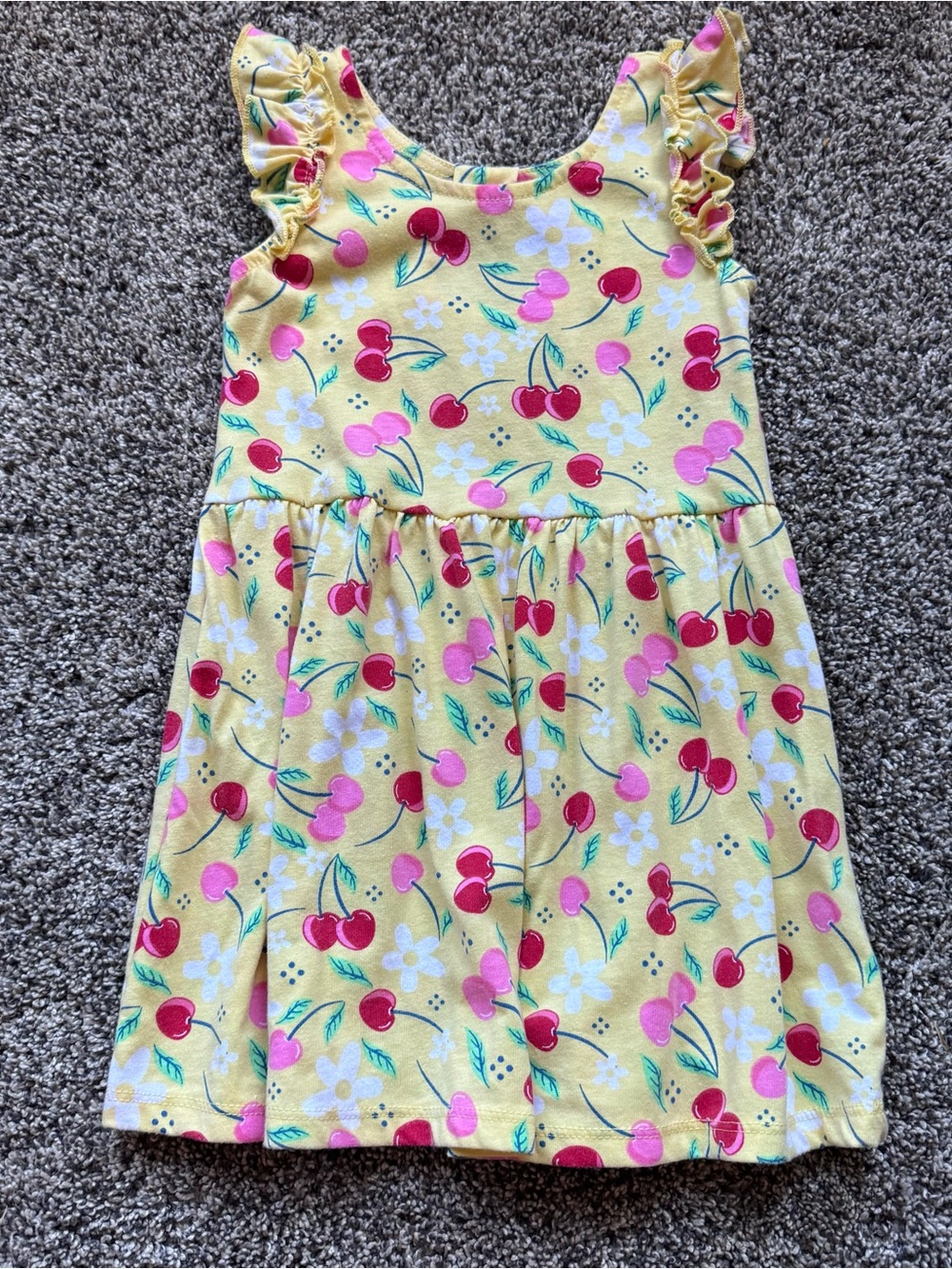 Girls' Yellow Cherry Print Ruffle-Sleeve Dress